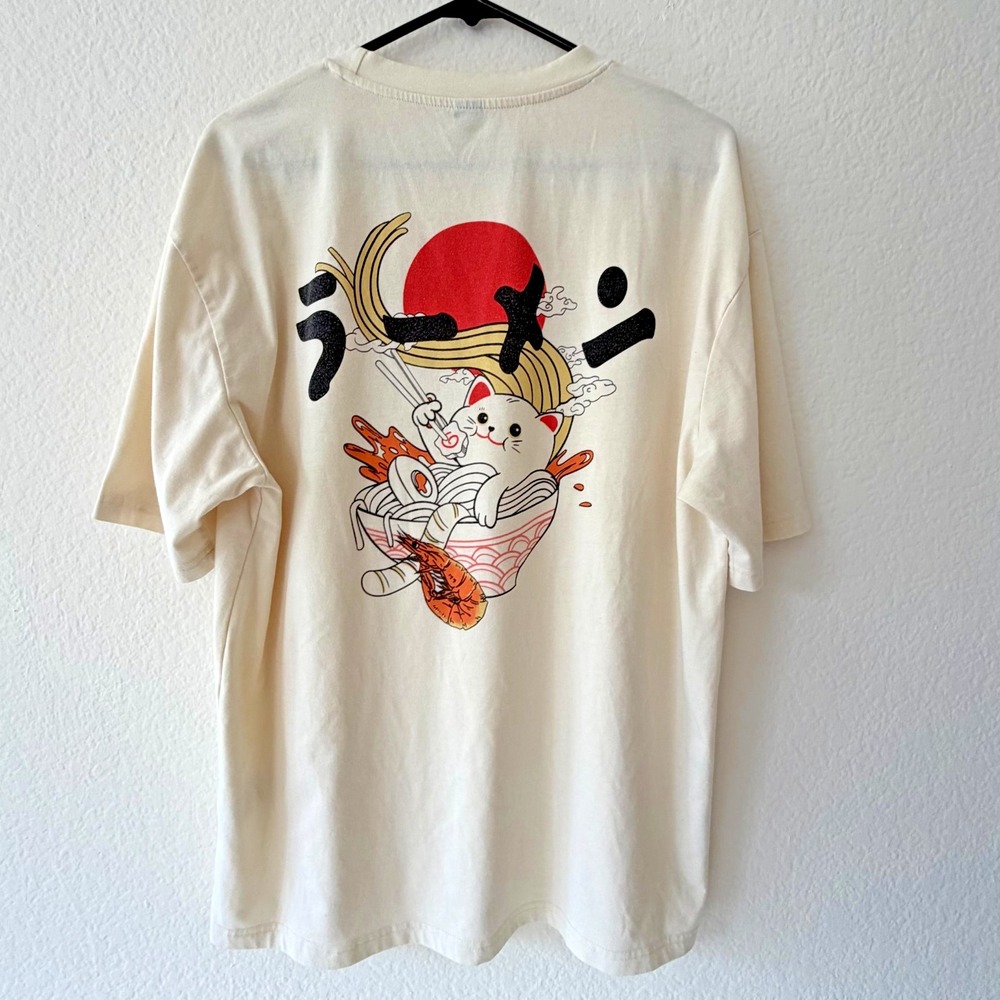 Cotton Blend Graphic Tee Unisex M Relaxed Cream Kawaii Anime Streetwear
